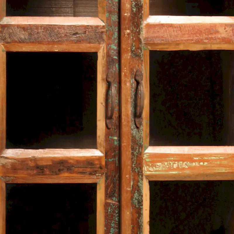 84-Inch Tall Distressed Mango Wood and Glass Storage Cabinet with Reclaimed Finish 5
