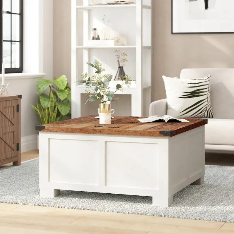 Contemporary Farmhouse Coffee Table Featuring Concealed Storage 32
