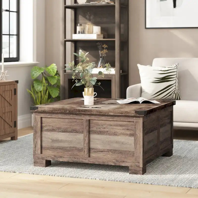 Contemporary Farmhouse Coffee Table Featuring Concealed Storage 34