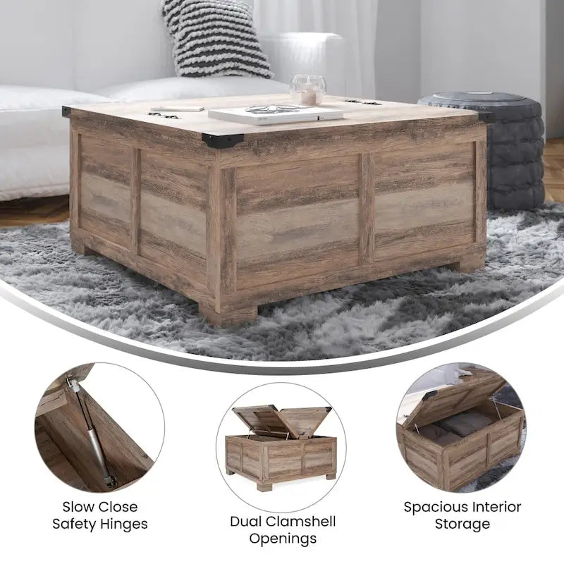Contemporary Farmhouse Coffee Table Featuring Concealed Storage 25