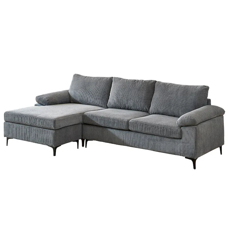 HOOOWOOO Reversible Corduroy Chaise Sofa with Wide Armrests and Ottoman for Living Room 4