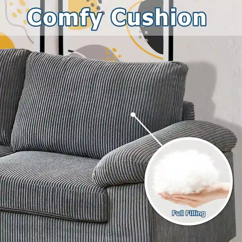 HOOOWOOO Reversible Corduroy Chaise Sofa with Wide Armrests and Ottoman for Living Room 9
