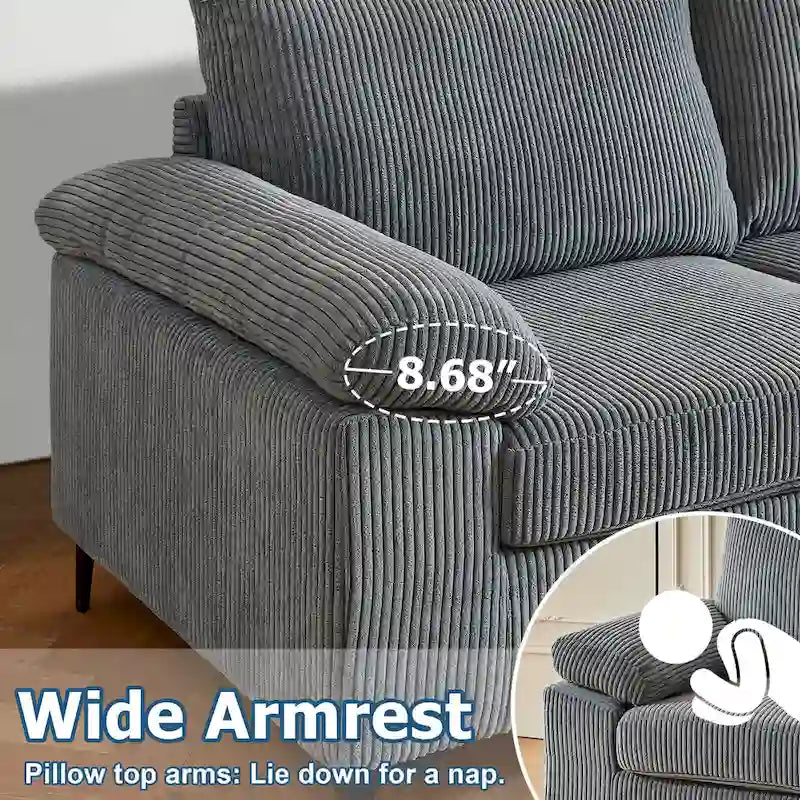 HOOOWOOO Reversible Corduroy Chaise Sofa with Wide Armrests and Ottoman for Living Room 10