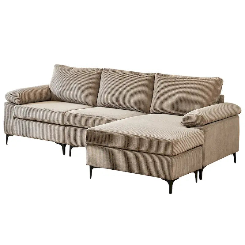 HOOOWOOO Reversible Corduroy Chaise Sofa with Wide Armrests and Ottoman for Living Room 14