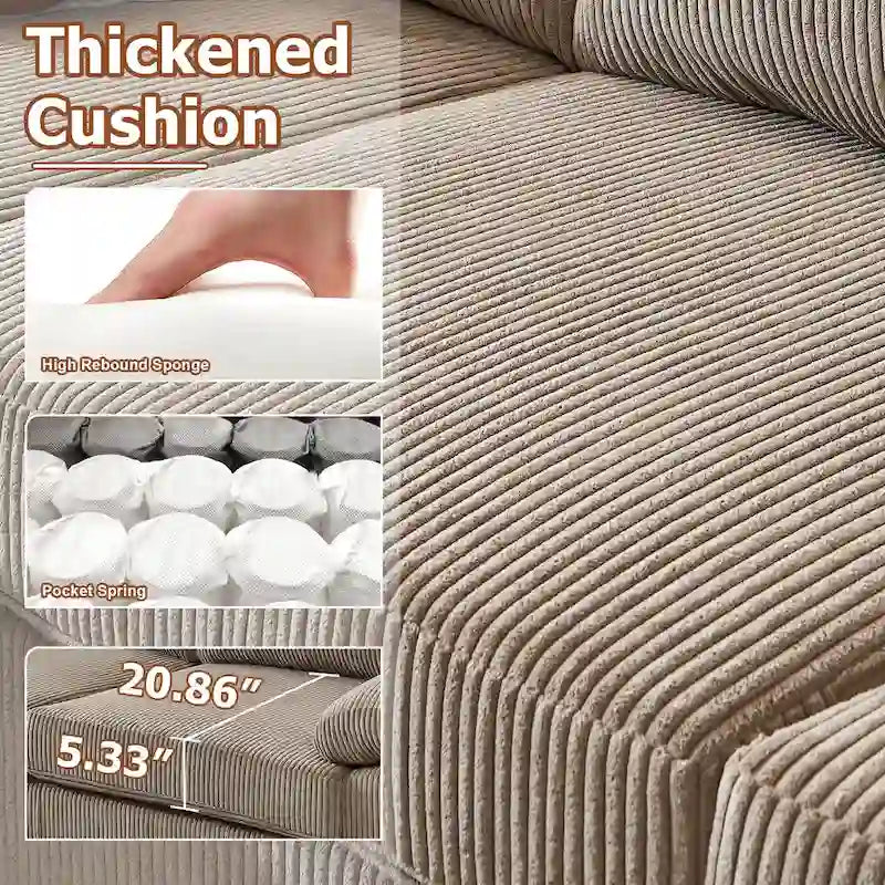 HOOOWOOO Reversible Corduroy Chaise Sofa with Wide Armrests and Ottoman for Living Room 15