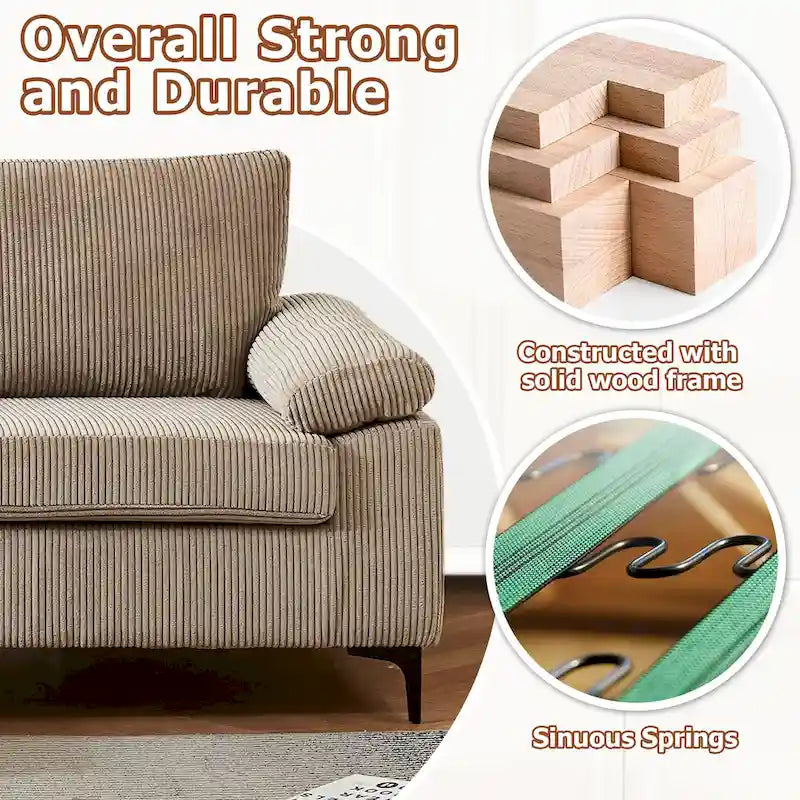 HOOOWOOO Reversible Corduroy Chaise Sofa with Wide Armrests and Ottoman for Living Room 18
