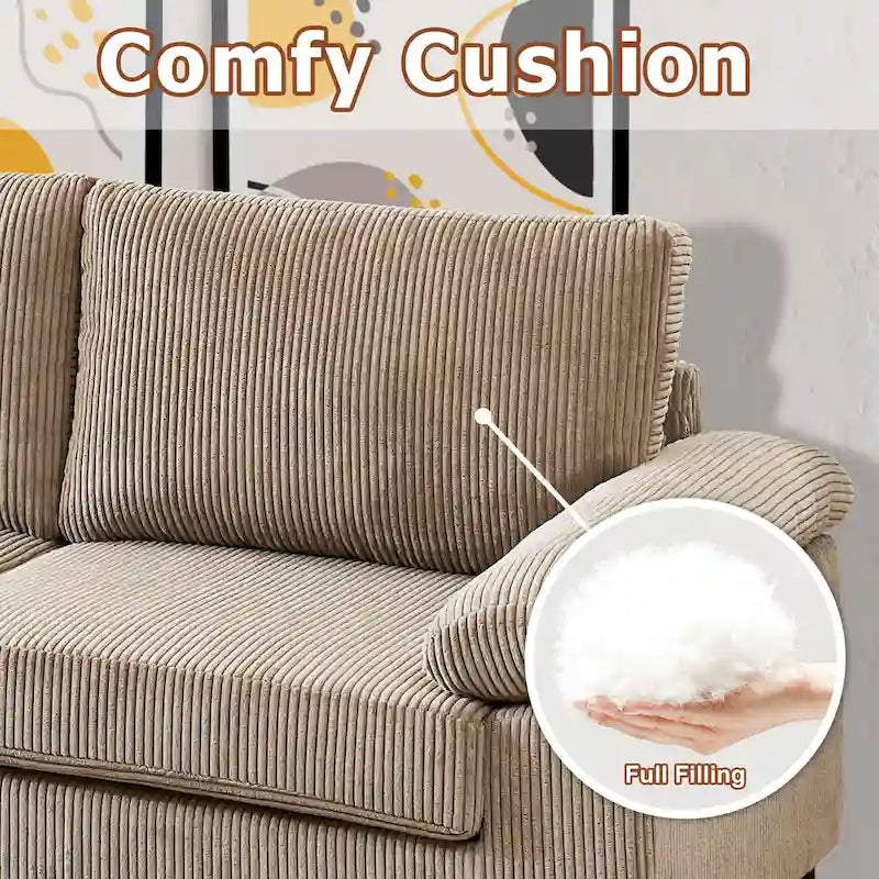 HOOOWOOO Reversible Corduroy Chaise Sofa with Wide Armrests and Ottoman for Living Room 19