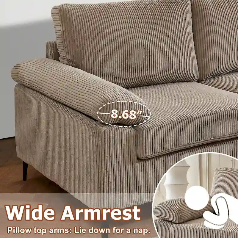 HOOOWOOO Reversible Corduroy Chaise Sofa with Wide Armrests and Ottoman for Living Room 20