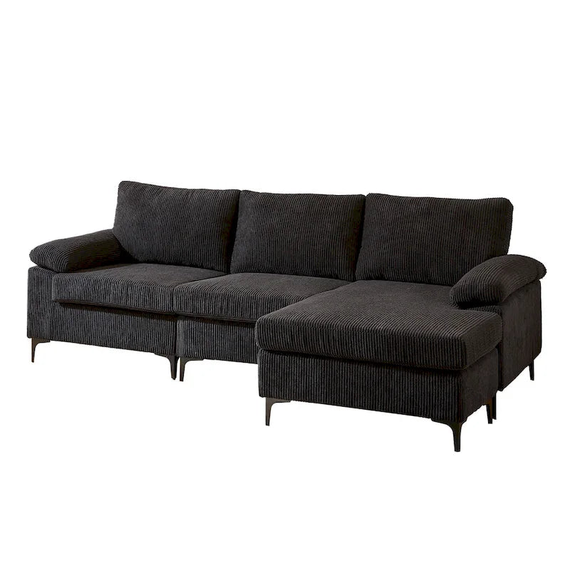HOOOWOOO Reversible Corduroy Chaise Sofa with Wide Armrests and Ottoman for Living Room 23