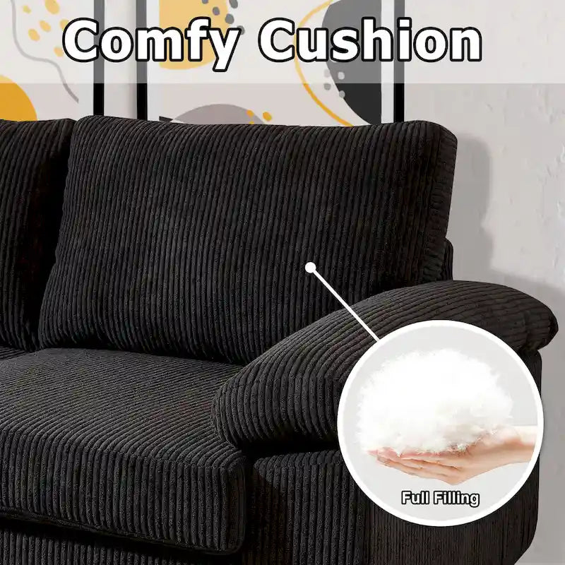 HOOOWOOO Reversible Corduroy Chaise Sofa with Wide Armrests and Ottoman for Living Room 28