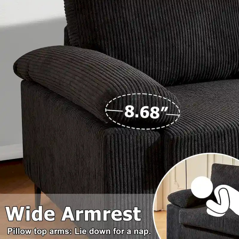 HOOOWOOO Reversible Corduroy Chaise Sofa with Wide Armrests and Ottoman for Living Room 29