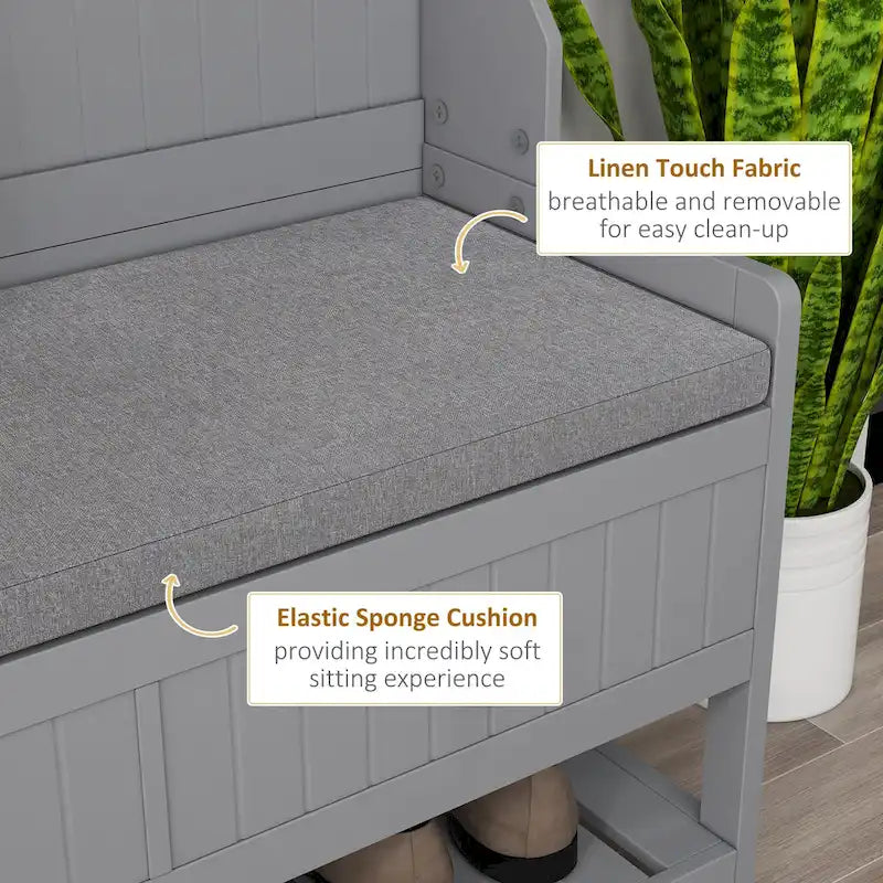 HOMCOM Gray Hall Tree Organizer with Coat Rack, 4 Hooks, 2 Drawers, and Padded Seat Cushions for Entryway 7