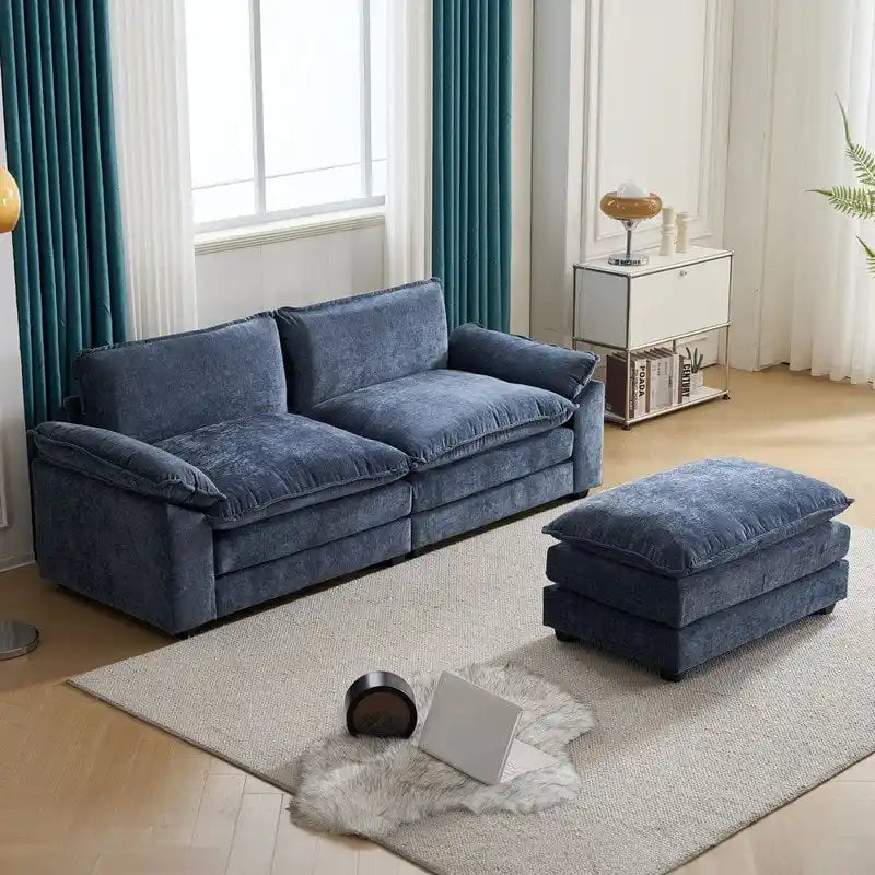 Reversible Sectional Sofa with Ottoman and Cushioned Seating