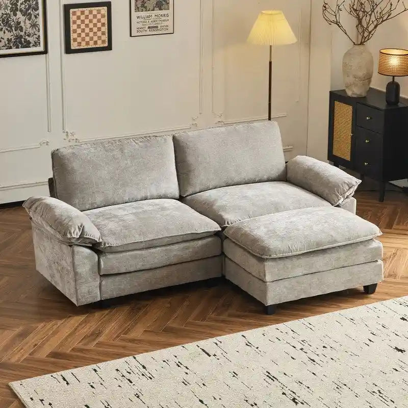 Chenille Two-Seater Sofa with Footstool - 2+1 Indoor Double Bag, Dimensions: 217*141*85 10