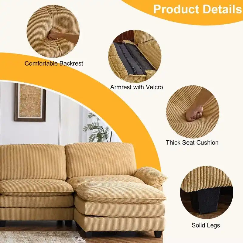 Reversible Sectional Sofa with Ottoman and Cushioned Seating 15