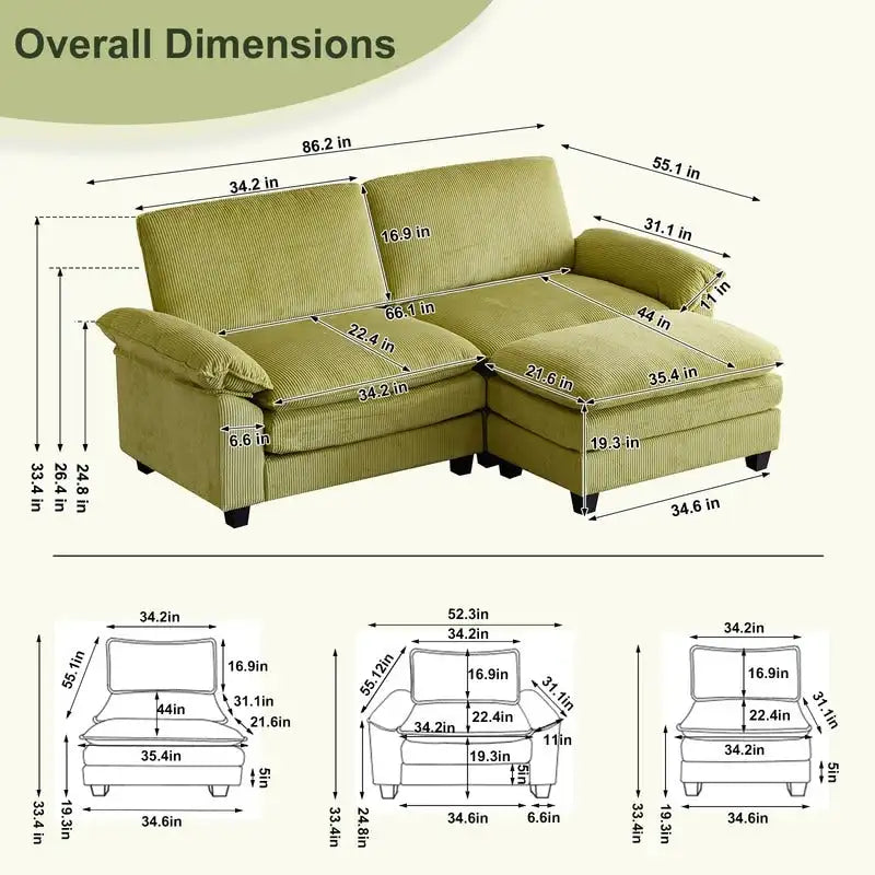 Chenille Two-Seater Sofa with Footstool - 2+1 Indoor Double Bag, Dimensions: 217*141*85 30