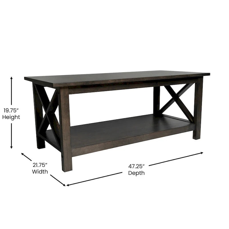 Farmhouse Coffee Table with Shelf and X-Frame Design 6