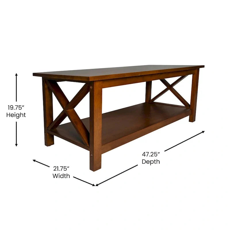 Farmhouse Coffee Table with Shelf and X-Frame Design 16