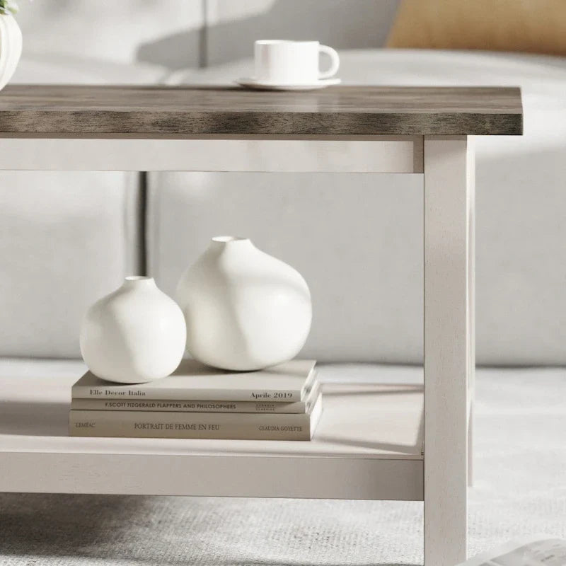 Farmhouse Coffee Table with Shelf and X-Frame Design 23