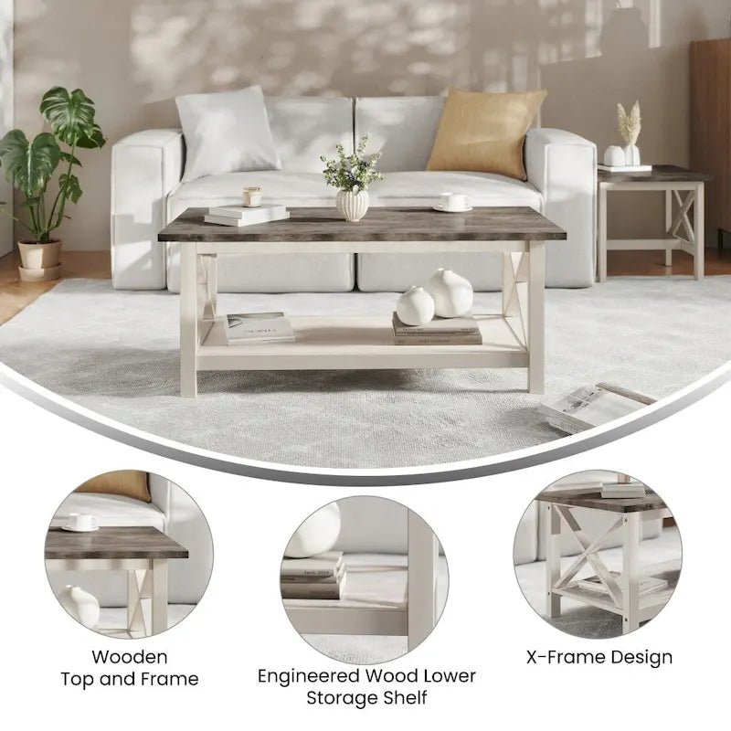 Classic Solid Wood Farmhouse Coffee Table 25