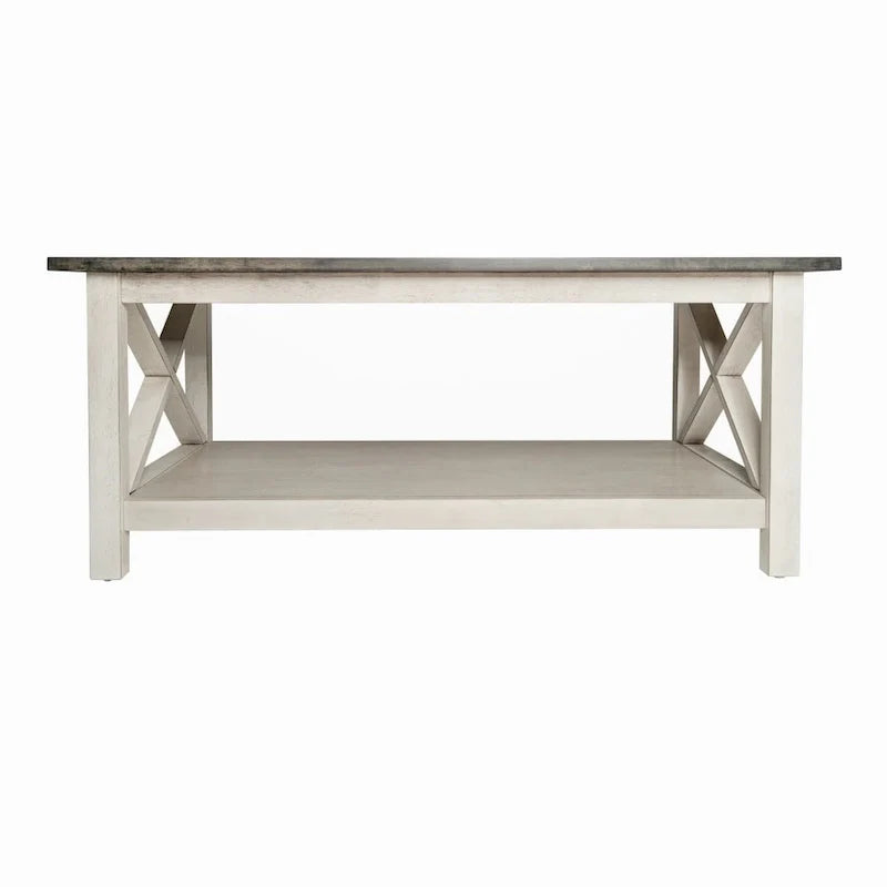 Farmhouse Coffee Table with Shelf and X-Frame Design 29