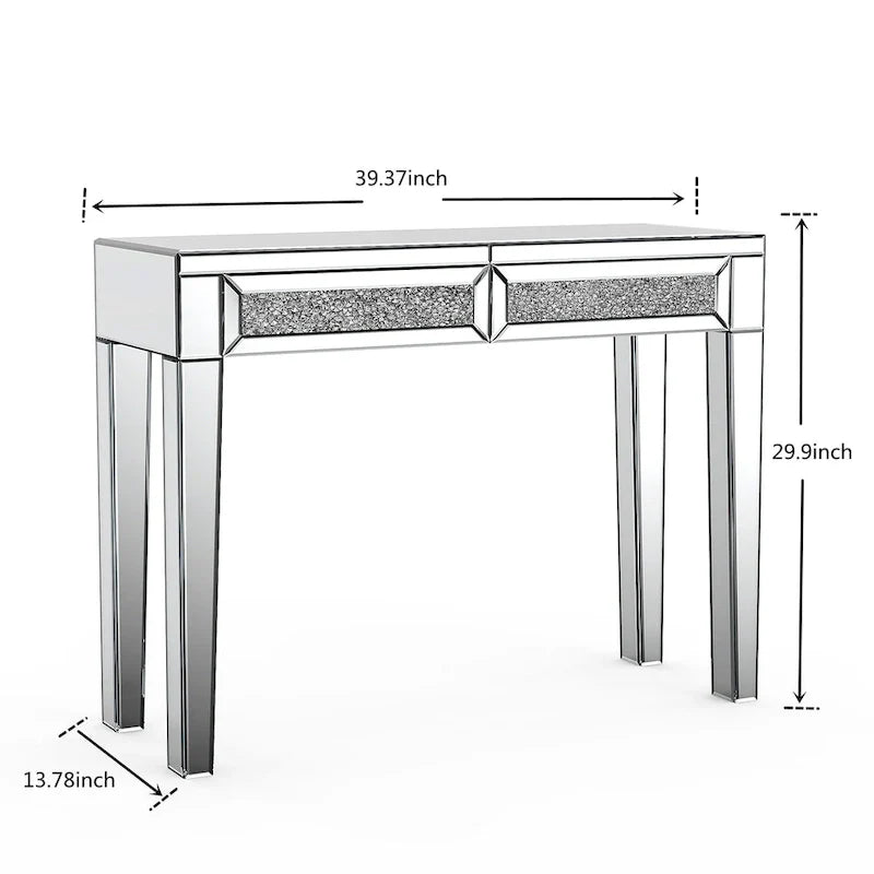 Glamorous Mirrored Console Table with 2 Drawers - Dimensions: 29.92" H x 39.37" W x 13.78" D 3