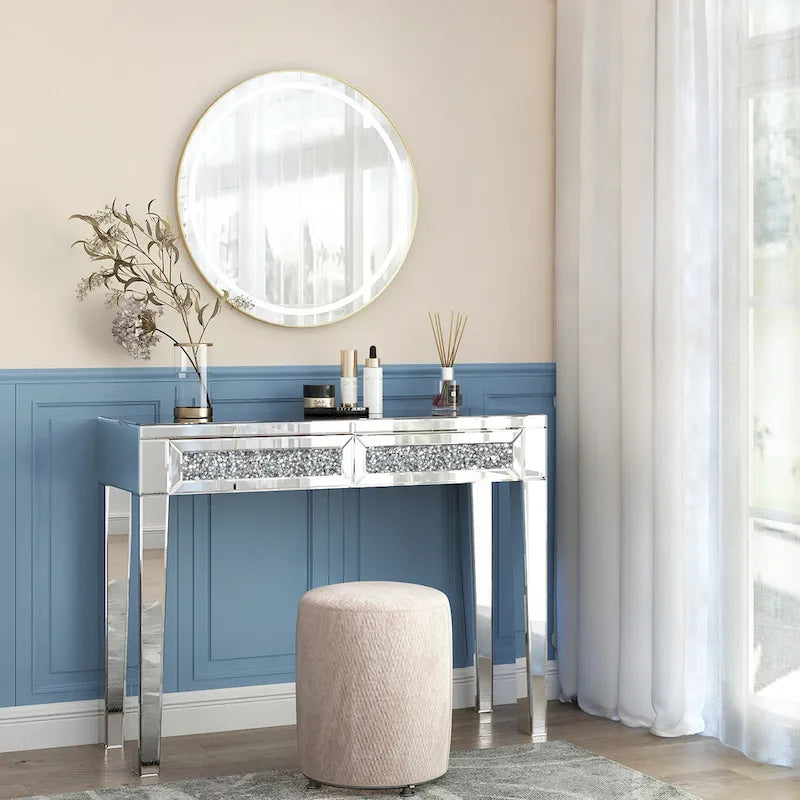 Glamorous Mirrored Console Table with 2 Drawers - Dimensions: 29.92" H x 39.37" W x 13.78" D 6