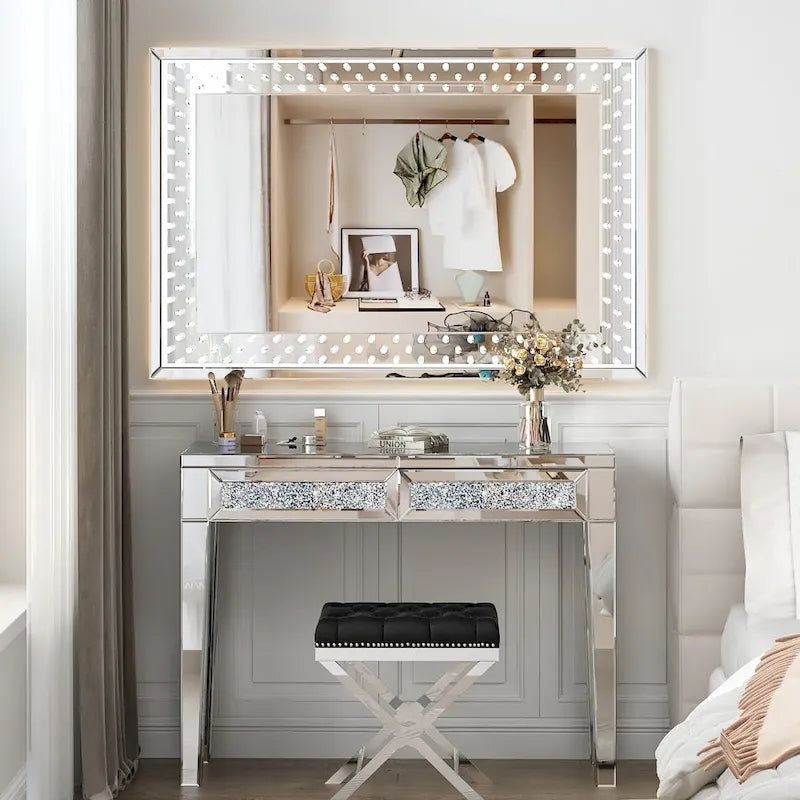 Glamorous Mirrored Console Table with 2 Drawers - Dimensions: 29.92" H x 39.37" W x 13.78" D 7