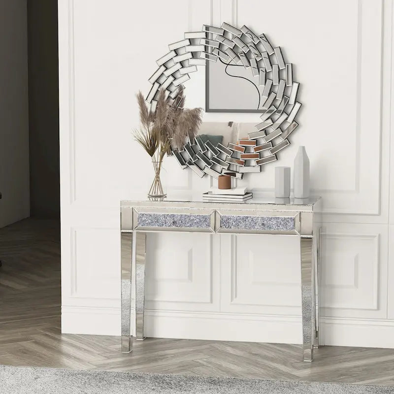 Glamorous Mirrored Console Table with 2 Drawers - Dimensions: 29.92" H x 39.37" W x 13.78" D 8