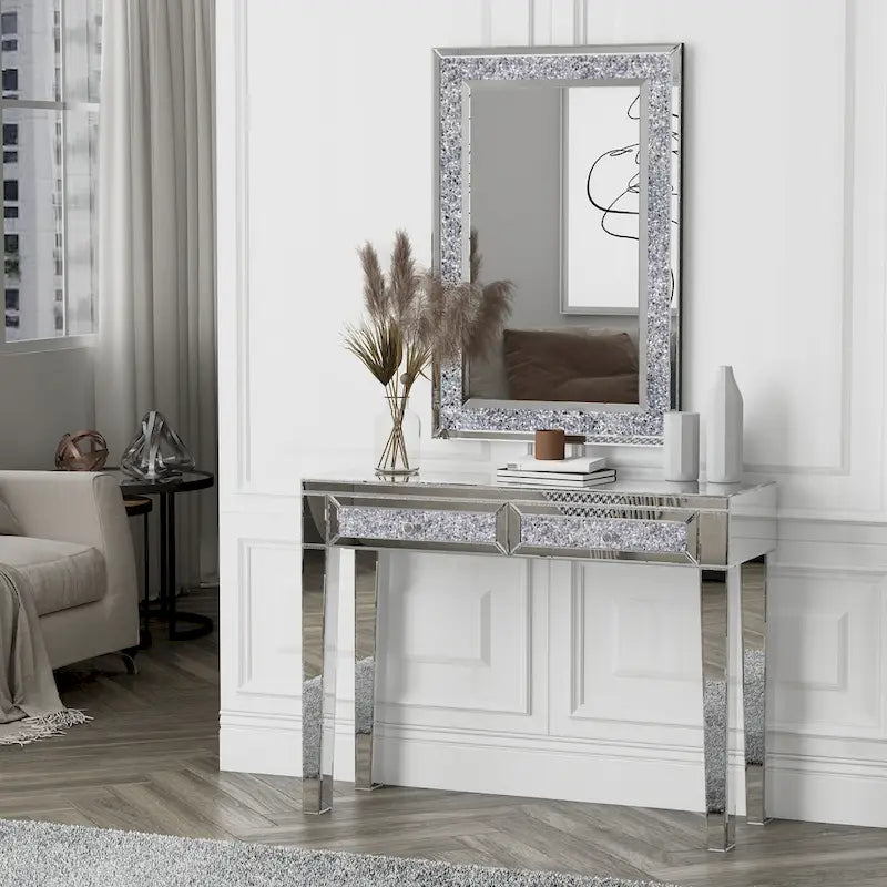 Glamorous Mirrored Console Table with 2 Drawers - Dimensions: 29.92" H x 39.37" W x 13.78" D 9
