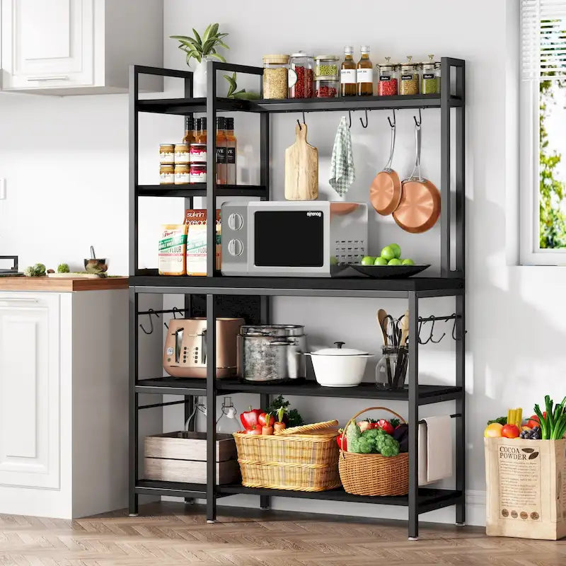 43-Inch Kitchen Bakers Rack with Microwave Stand - 5-Tier Utility Storage Shelf and 10 Hooks for Kitchen and Living Room 22