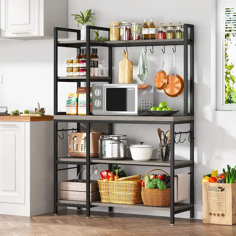 43-Inch Kitchen Bakers Rack with Microwave Stand - 5-Tier Utility Storage Shelf and 10 Hooks for Kitchen and Living Room 24