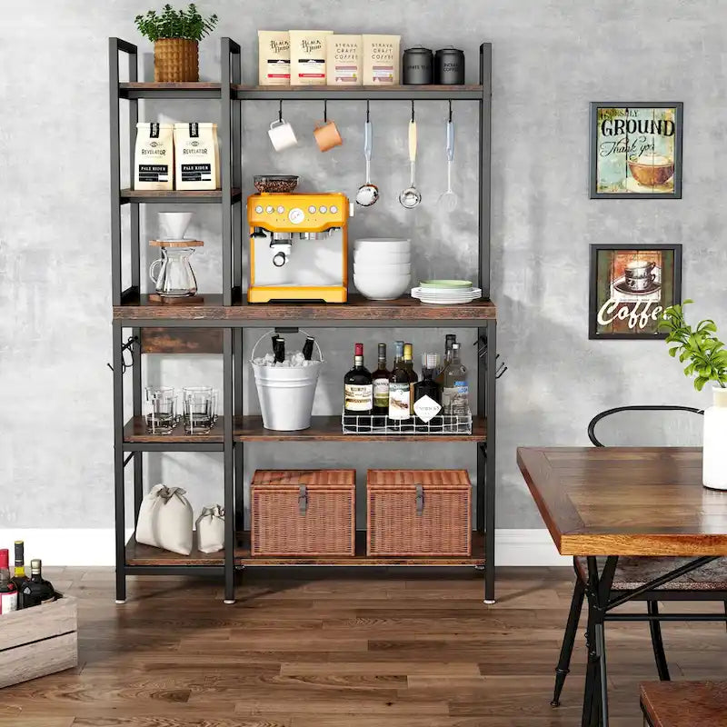 43-Inch Kitchen Bakers Rack with Microwave Stand - 5-Tier Utility Storage Shelf and 10 Hooks for Kitchen and Living Room 2