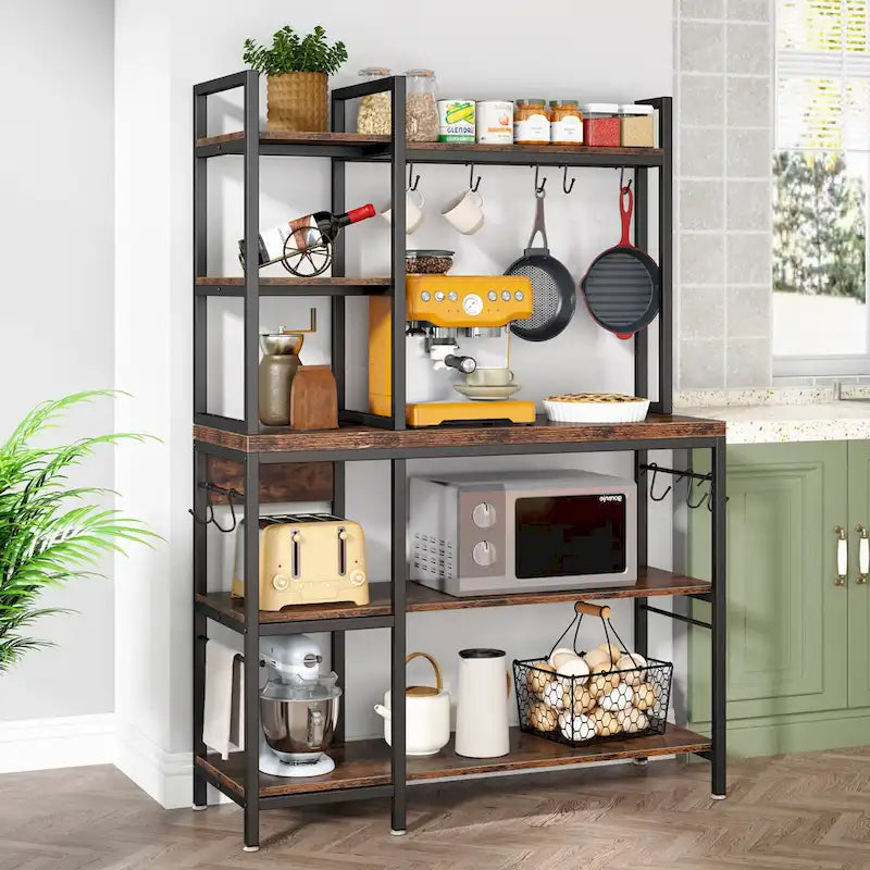 43-Inch Kitchen Bakers Rack with Microwave Stand - 5-Tier Utility Storage Shelf and 10 Hooks for Kitchen and Living Room 4