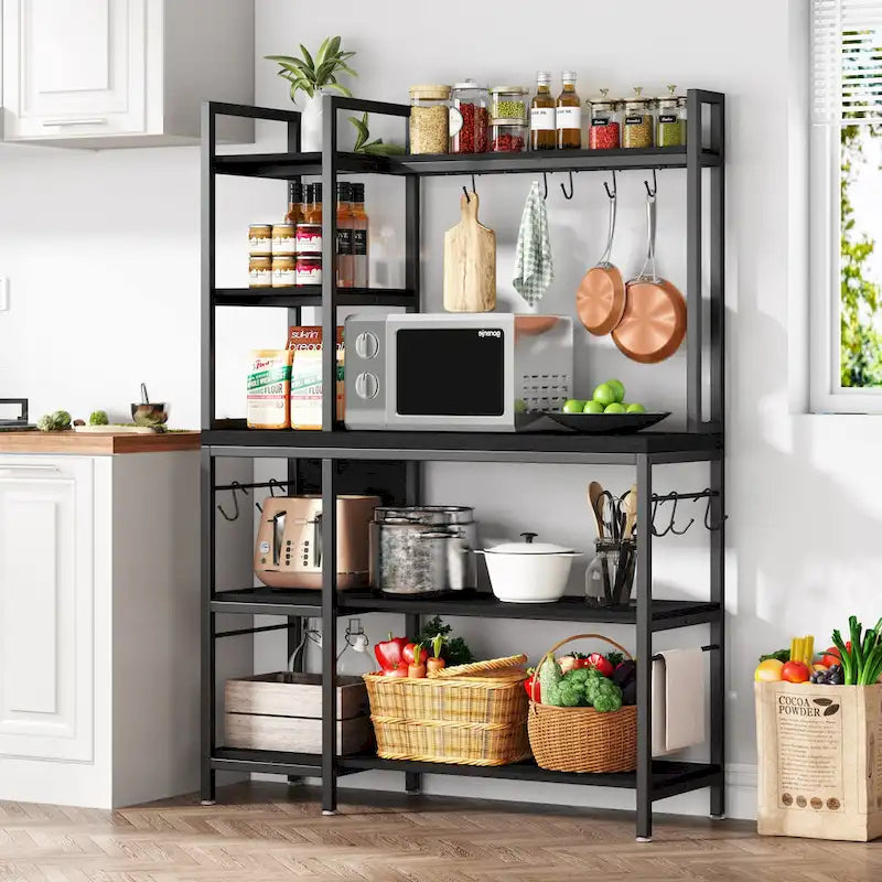 43-Inch Kitchen Bakers Rack with Microwave Stand - 5-Tier Utility Storage Shelf and 10 Hooks for Kitchen and Living Room 8