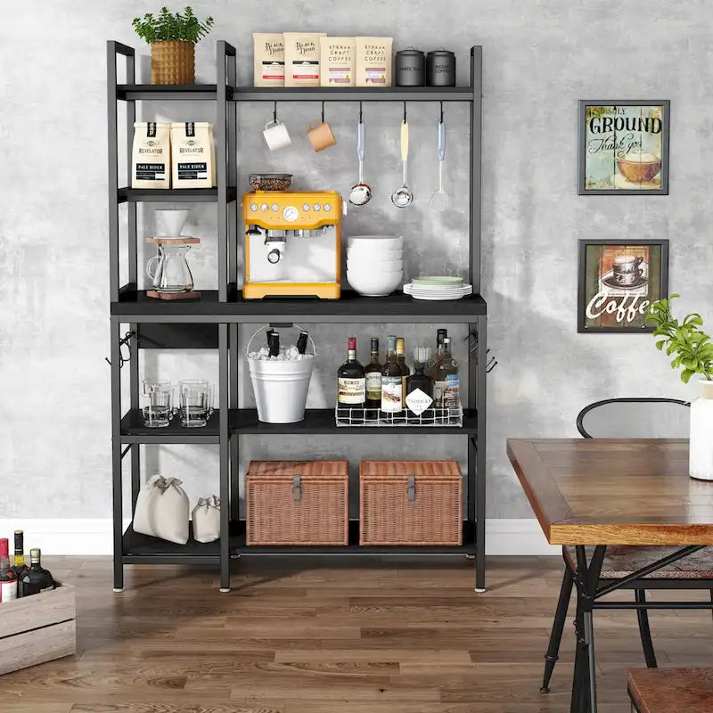 43-Inch Kitchen Bakers Rack with Microwave Stand - 5-Tier Utility Storage Shelf and 10 Hooks for Kitchen and Living Room 9