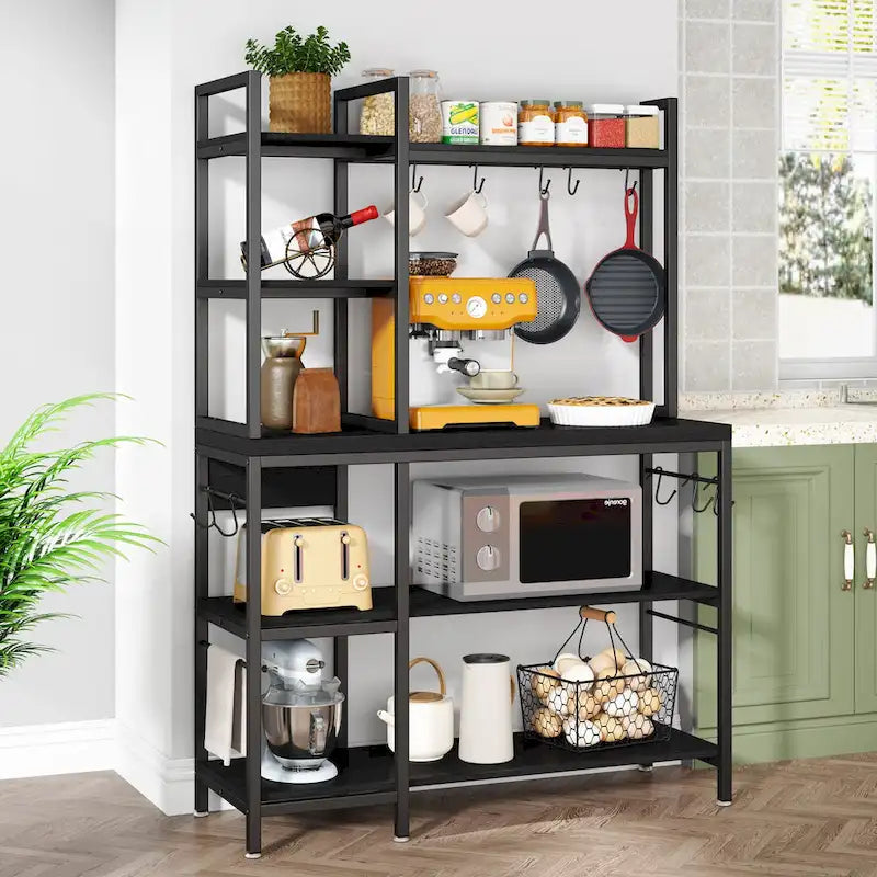 43-Inch Kitchen Bakers Rack with Microwave Stand - 5-Tier Utility Storage Shelf and 10 Hooks for Kitchen and Living Room 11