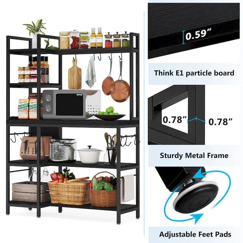 43-Inch Kitchen Bakers Rack with Microwave Stand - 5-Tier Utility Storage Shelf and 10 Hooks for Kitchen and Living Room 12