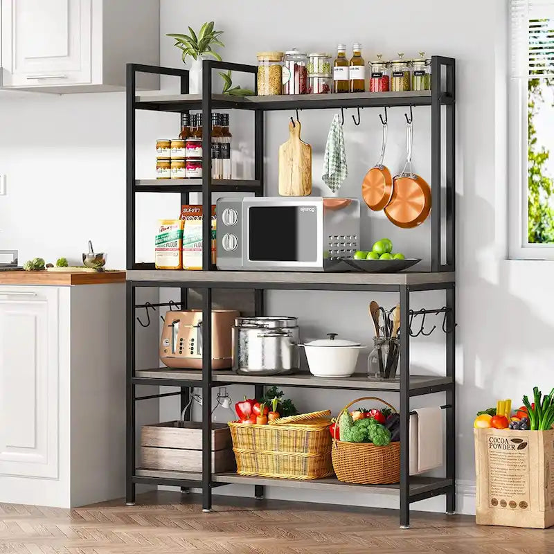 43-Inch Kitchen Bakers Rack with Microwave Stand - 5-Tier Utility Storage Shelf and 10 Hooks for Kitchen and Living Room 15
