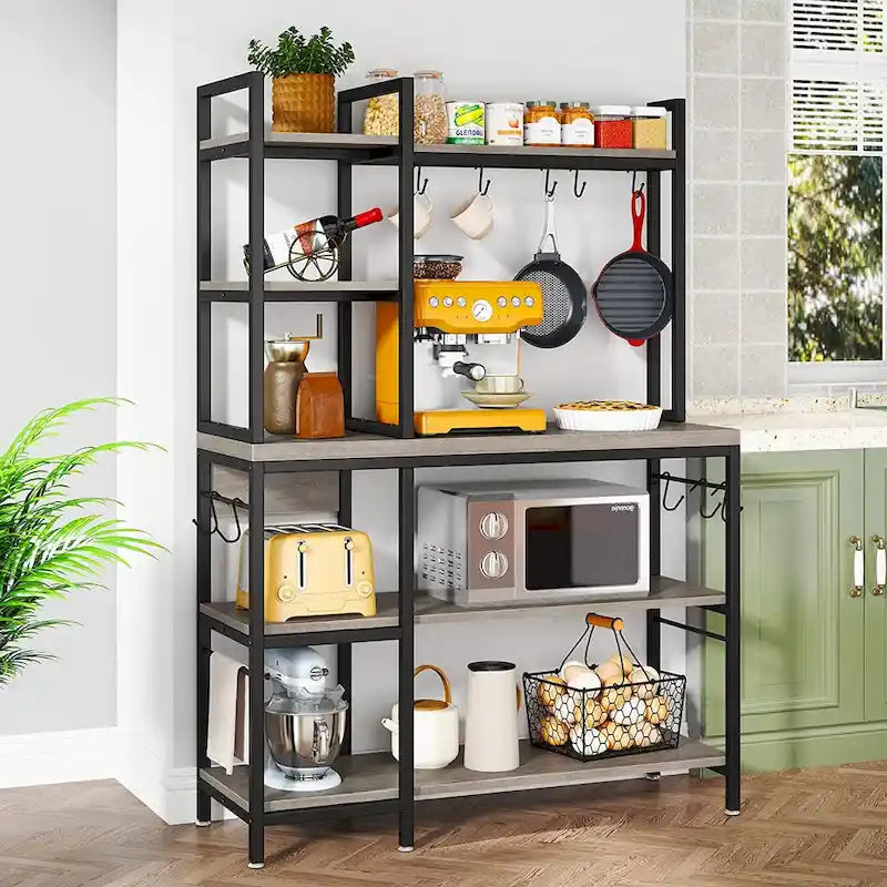 43-Inch Kitchen Bakers Rack with Microwave Stand - 5-Tier Utility Storage Shelf and 10 Hooks for Kitchen and Living Room 17