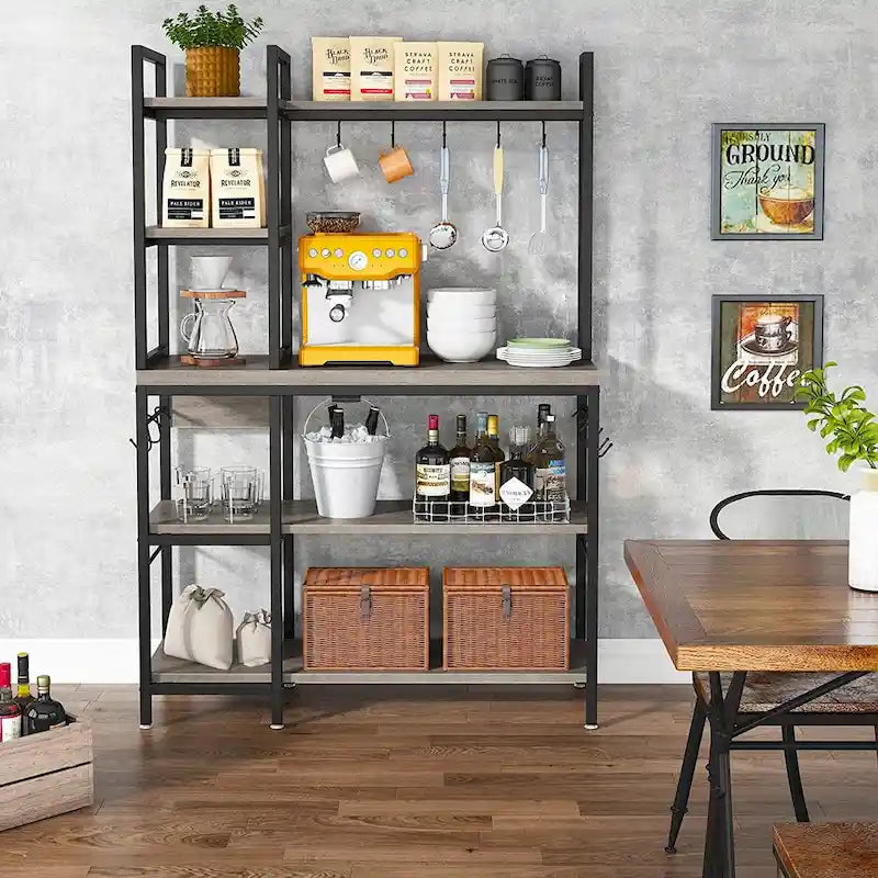 43-Inch Kitchen Bakers Rack with Microwave Stand - 5-Tier Utility Storage Shelf and 10 Hooks for Kitchen and Living Room 18