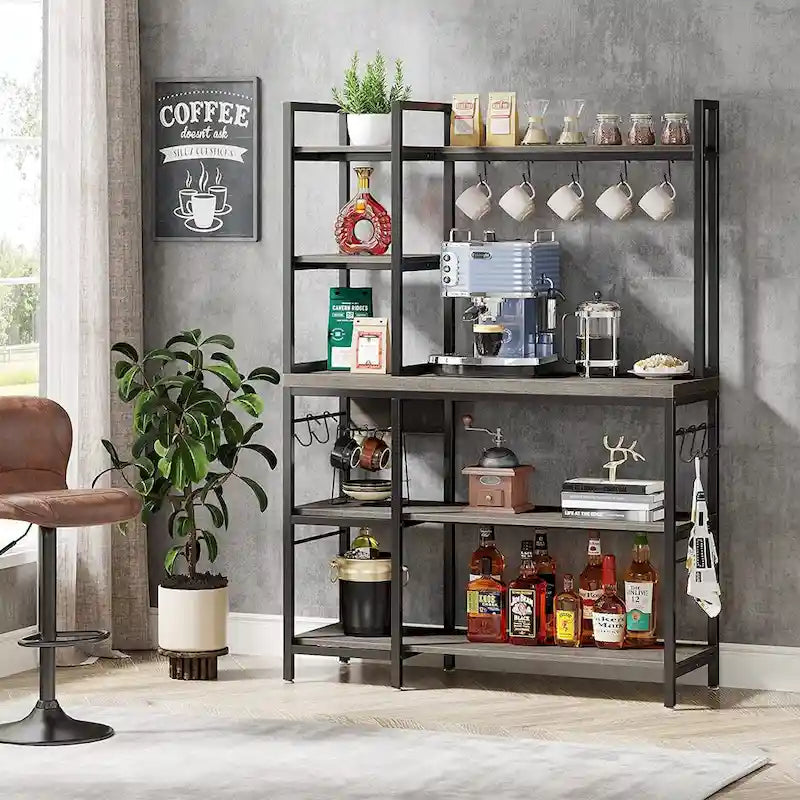 43-Inch Kitchen Bakers Rack with Microwave Stand - 5-Tier Utility Storage Shelf and 10 Hooks for Kitchen and Living Room 19