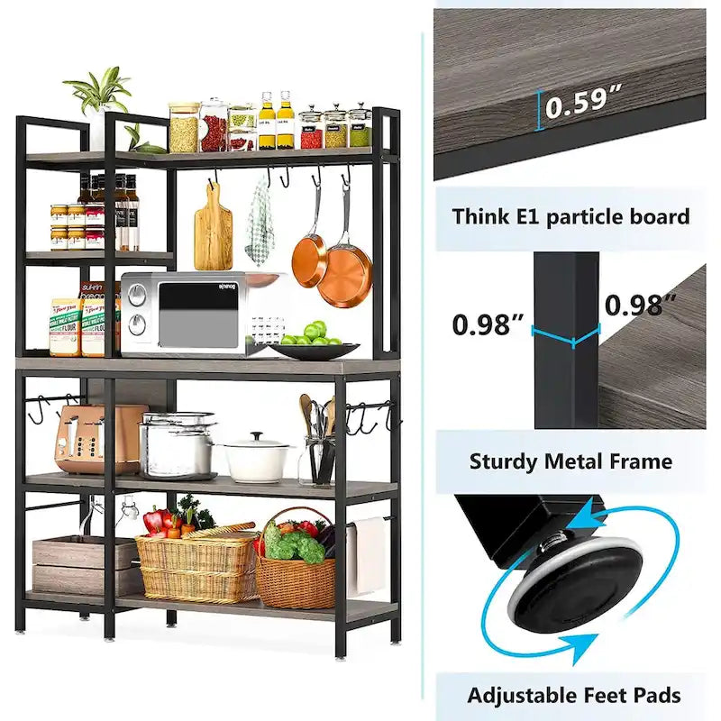 43-Inch Kitchen Bakers Rack with Microwave Stand - 5-Tier Utility Storage Shelf and 10 Hooks for Kitchen and Living Room 21
