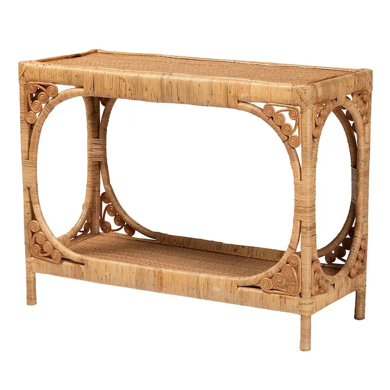 Modern Bohemian Light Honey Rattan Console Table by Bali & Pari - Ramona Collection 2