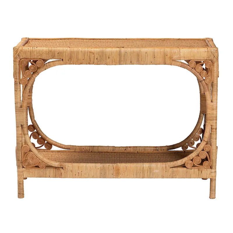 Modern Bohemian Light Honey Rattan Console Table by Bali & Pari - Ramona Collection 3