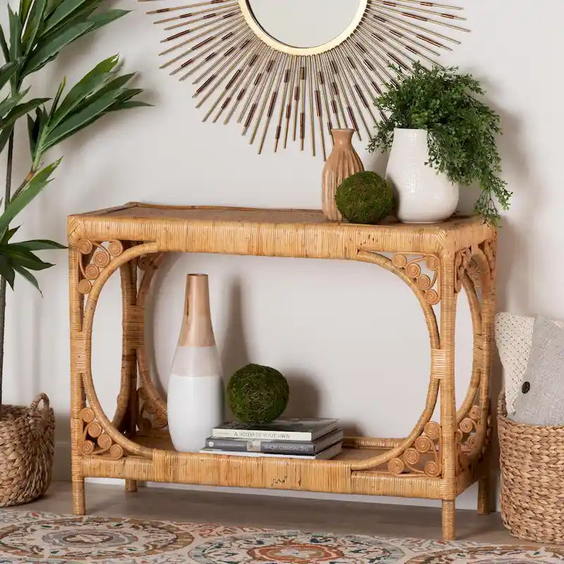 Modern Bohemian Light Honey Rattan Console Table by Bali & Pari - Ramona Collection 8