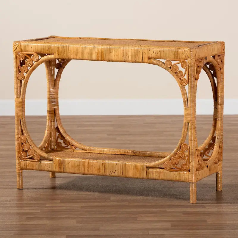 Modern Bohemian Light Honey Rattan Console Table by Bali & Pari - Ramona Collection 9