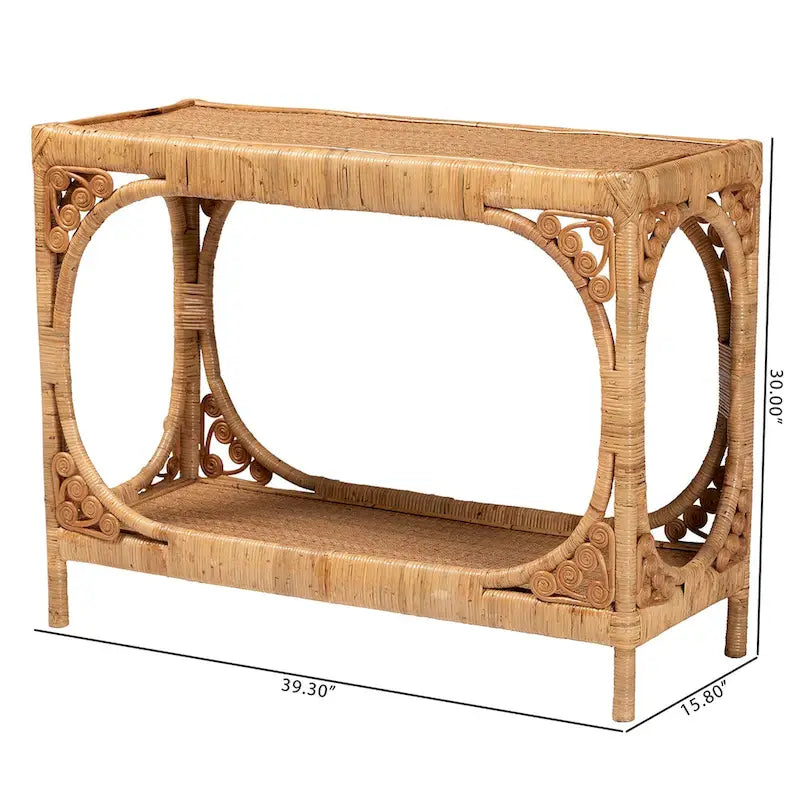 Modern Bohemian Light Honey Rattan Console Table by Bali & Pari - Ramona Collection 10