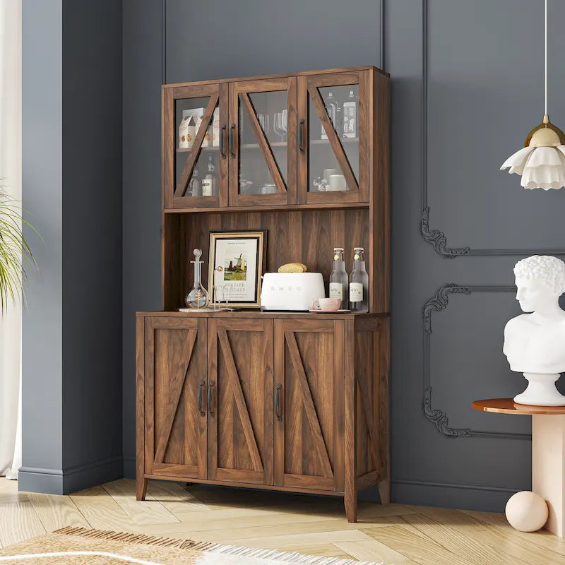 Spacious Kitchen Pantry Storage Cabinet Featuring Glass Doors 27