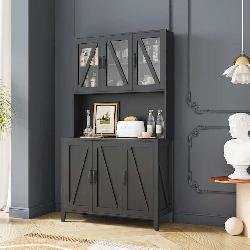 Spacious Kitchen Pantry Storage Cabinet Featuring Glass Doors 29